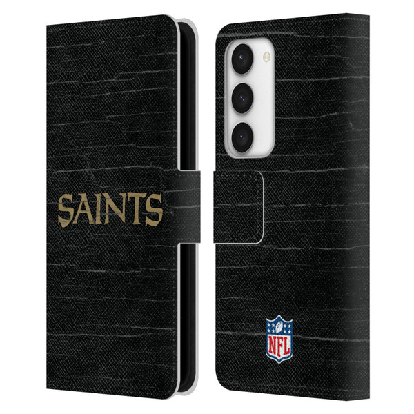 NFL New Orleans Saints Logo Distressed Look Leather Book Wallet Case Cover For Samsung Galaxy S23 5G