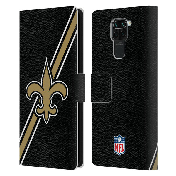 NFL New Orleans Saints Logo Stripes Leather Book Wallet Case Cover For Xiaomi Redmi Note 9 / Redmi 10X 4G