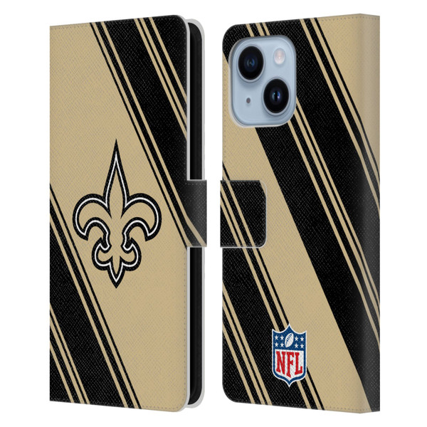 NFL New Orleans Saints Artwork Stripes Leather Book Wallet Case Cover For Apple iPhone 14 Plus
