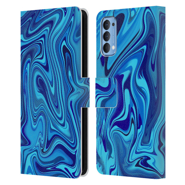 Suzan Lind Marble Blue Leather Book Wallet Case Cover For OPPO Reno 4 5G