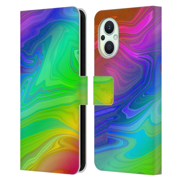 Suzan Lind Marble Rainbow Leather Book Wallet Case Cover For OPPO Reno8 Lite