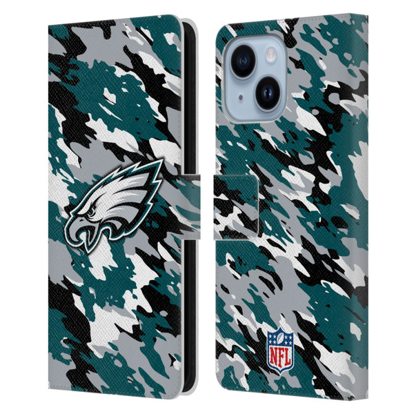 NFL Philadelphia Eagles Logo Camou Leather Book Wallet Case Cover For Apple iPhone 14 Plus