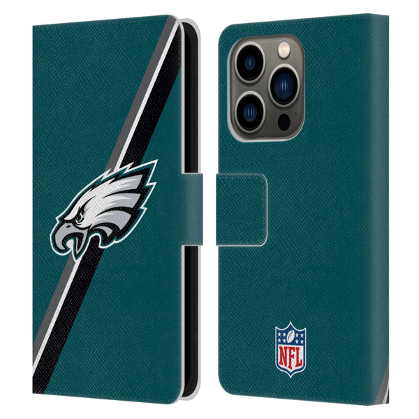 NFL Philadelphia Eagles Logo Stripes Leather Book Wallet Case Cover For Apple iPhone 14 Pro