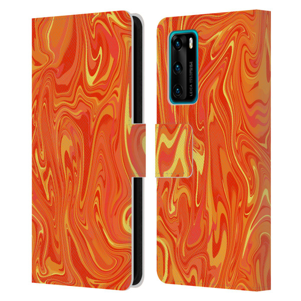 Suzan Lind Marble 2 Orange Leather Book Wallet Case Cover For Huawei P40 5G