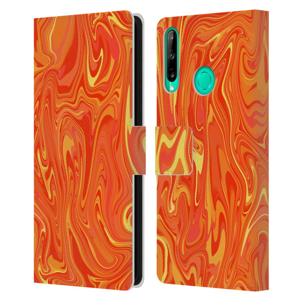 Suzan Lind Marble 2 Orange Leather Book Wallet Case Cover For Huawei P40 lite E