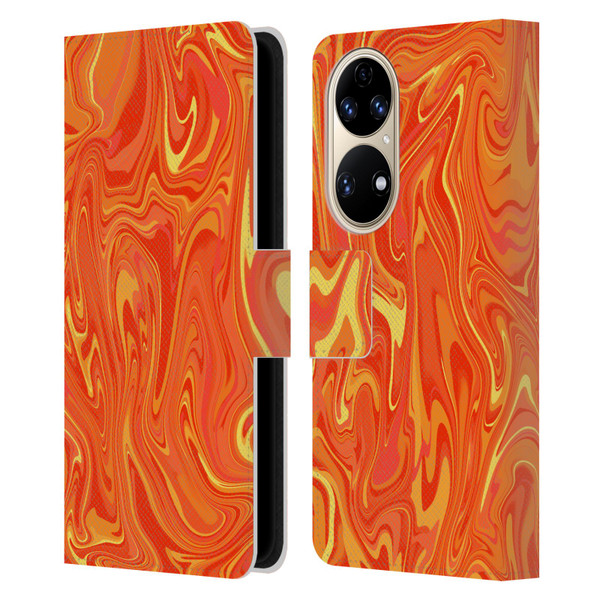 Suzan Lind Marble 2 Orange Leather Book Wallet Case Cover For Huawei P50