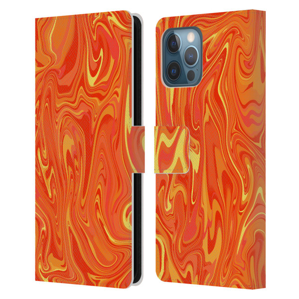 Suzan Lind Marble 2 Orange Leather Book Wallet Case Cover For Apple iPhone 12 Pro Max