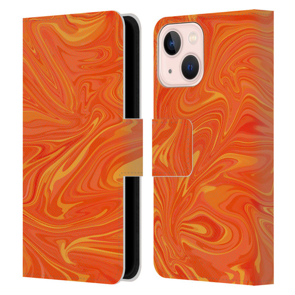 Suzan Lind Marble 2 Honey Orange Leather Book Wallet Case Cover For Apple iPhone 13 Mini
