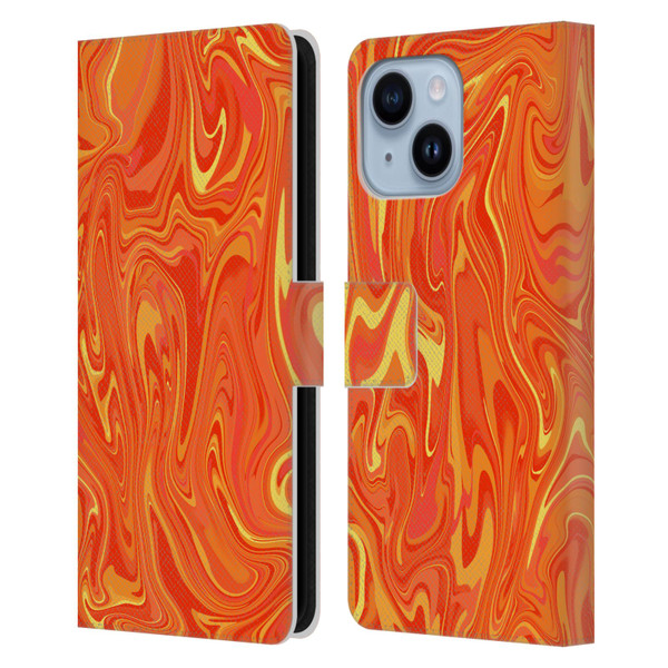 Suzan Lind Marble 2 Orange Leather Book Wallet Case Cover For Apple iPhone 14 Plus