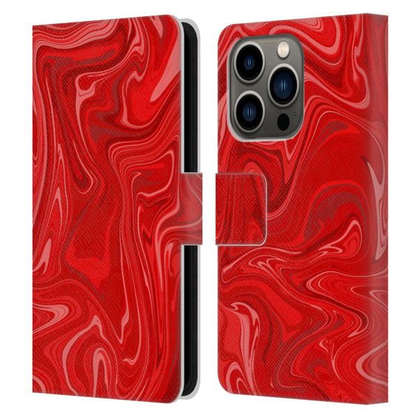 Suzan Lind Marble 2 Red Leather Book Wallet Case Cover For Apple iPhone 14 Pro