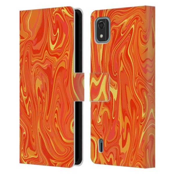Suzan Lind Marble 2 Orange Leather Book Wallet Case Cover For Nokia C2 2nd Edition