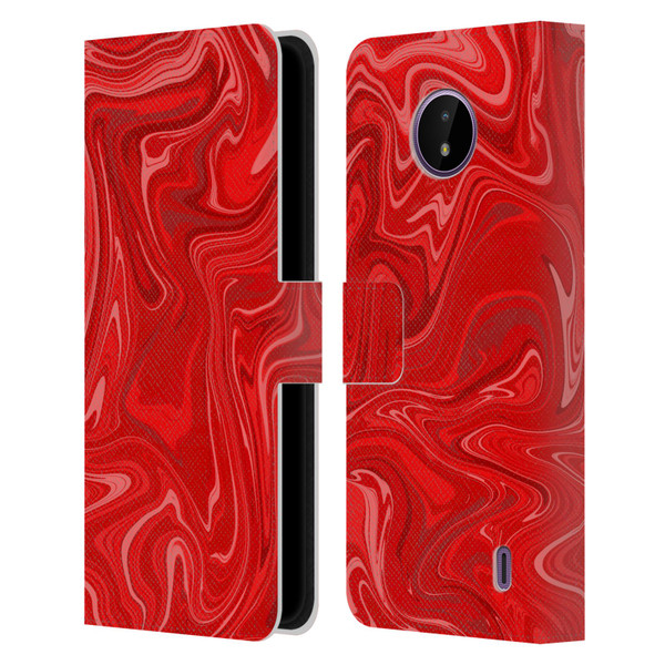 Suzan Lind Marble 2 Red Leather Book Wallet Case Cover For Nokia C10 / C20