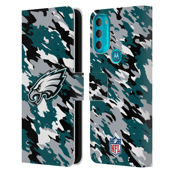 NFL Philadelphia Eagles Logo Camou Leather Book Wallet Case Cover For Motorola Moto G71 5G