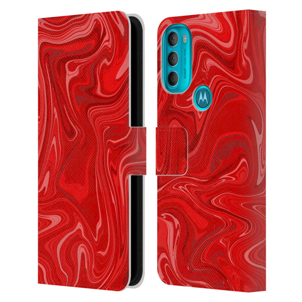 Suzan Lind Marble 2 Red Leather Book Wallet Case Cover For Motorola Moto G71 5G