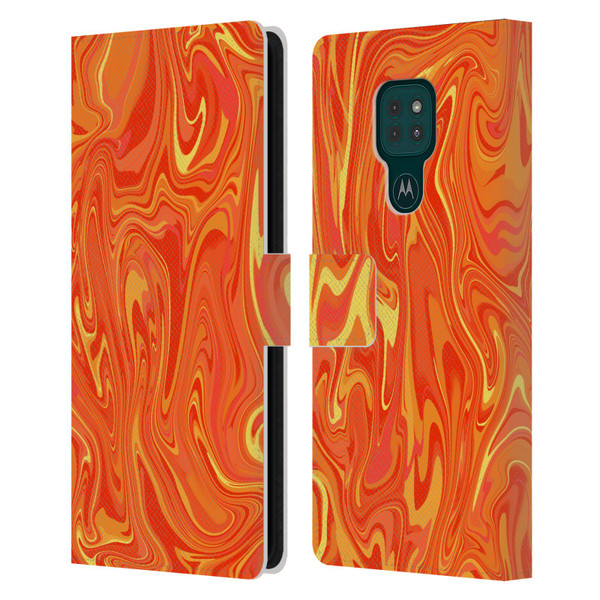 Suzan Lind Marble 2 Orange Leather Book Wallet Case Cover For Motorola Moto G9 Play