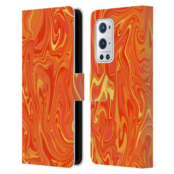 Suzan Lind Marble 2 Orange Leather Book Wallet Case Cover For OnePlus 9 Pro