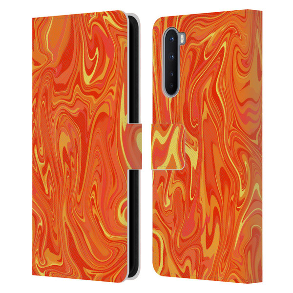 Suzan Lind Marble 2 Orange Leather Book Wallet Case Cover For OnePlus Nord 5G