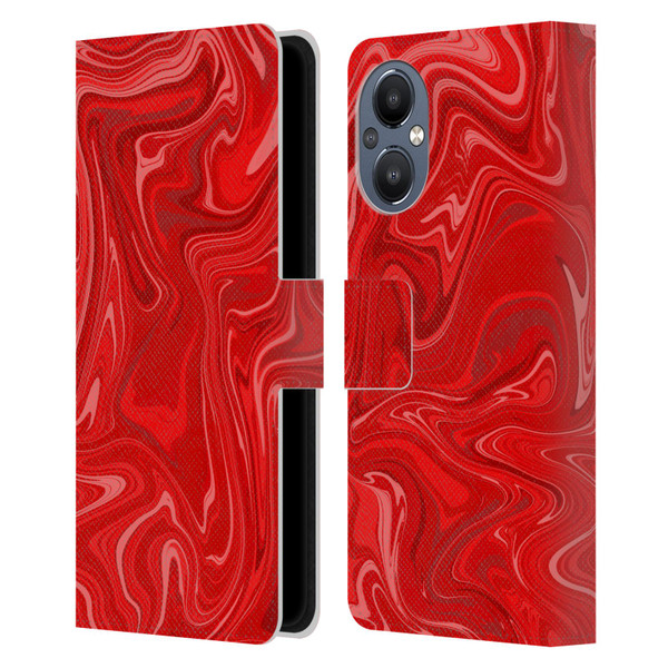 Suzan Lind Marble 2 Red Leather Book Wallet Case Cover For OnePlus Nord N20 5G