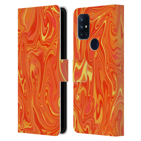 Suzan Lind Marble 2 Orange Leather Book Wallet Case Cover For OnePlus Nord N10 5G