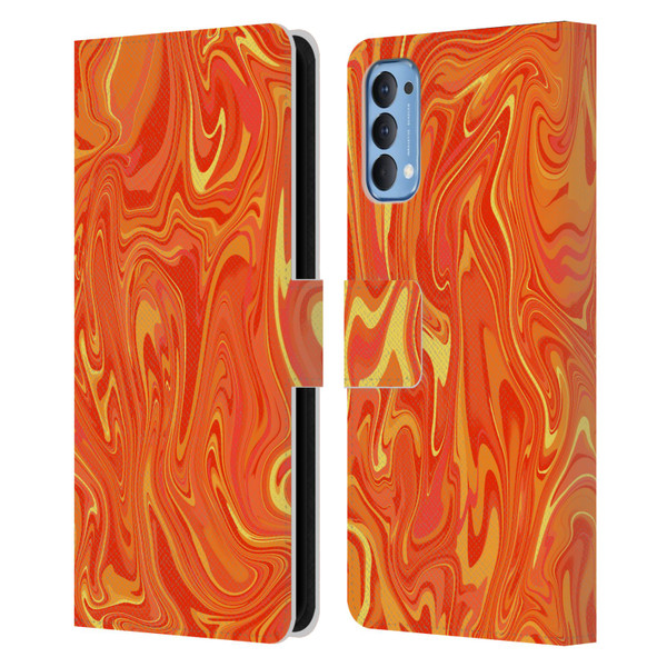 Suzan Lind Marble 2 Orange Leather Book Wallet Case Cover For OPPO Reno 4 5G