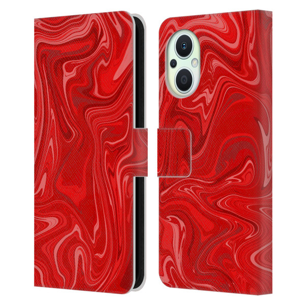 Suzan Lind Marble 2 Red Leather Book Wallet Case Cover For OPPO Reno8 Lite