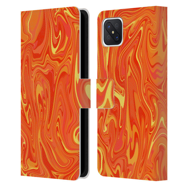 Suzan Lind Marble 2 Orange Leather Book Wallet Case Cover For OPPO Reno4 Z 5G