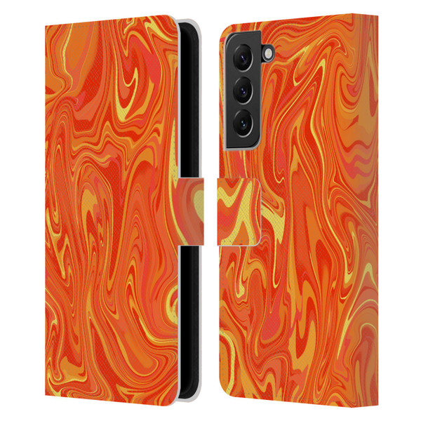 Suzan Lind Marble 2 Orange Leather Book Wallet Case Cover For Samsung Galaxy S22+ 5G