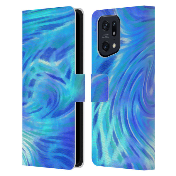 Suzan Lind Tie Dye 2 Deep Blue Leather Book Wallet Case Cover For OPPO Find X5 Pro