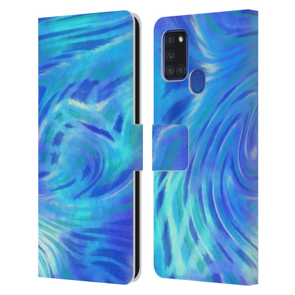 Suzan Lind Tie Dye 2 Deep Blue Leather Book Wallet Case Cover For Samsung Galaxy A21s (2020)
