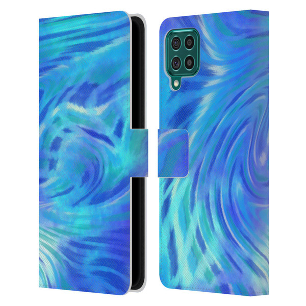 Suzan Lind Tie Dye 2 Deep Blue Leather Book Wallet Case Cover For Samsung Galaxy F62 (2021)