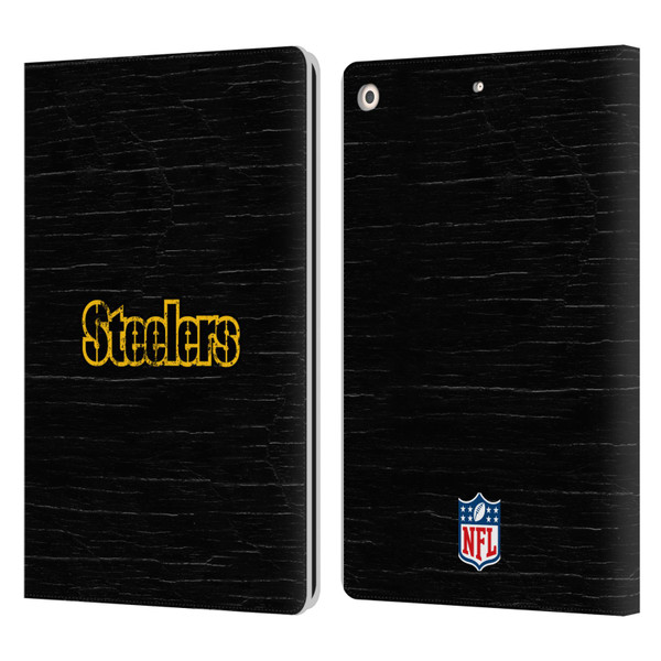 NFL Pittsburgh Steelers Logo Distressed Look Leather Book Wallet Case Cover For Apple iPad 10.2 2019/2020/2021