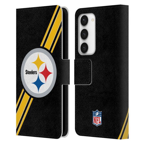 NFL Pittsburgh Steelers Logo Stripes Leather Book Wallet Case Cover For Samsung Galaxy S23 5G