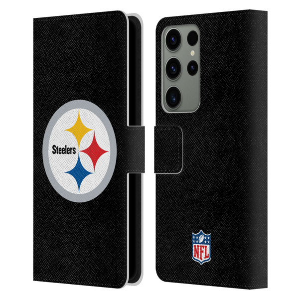 NFL Pittsburgh Steelers Logo Plain Leather Book Wallet Case Cover For Samsung Galaxy S23 Ultra 5G