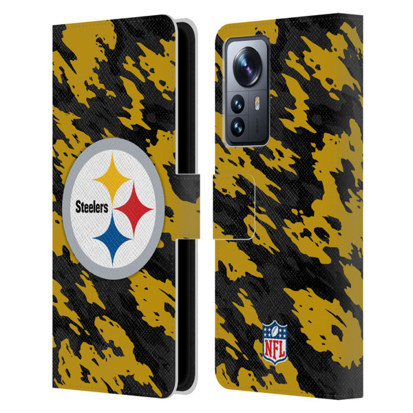 NFL Pittsburgh Steelers Logo Camou Leather Book Wallet Case Cover For Xiaomi 12 Pro