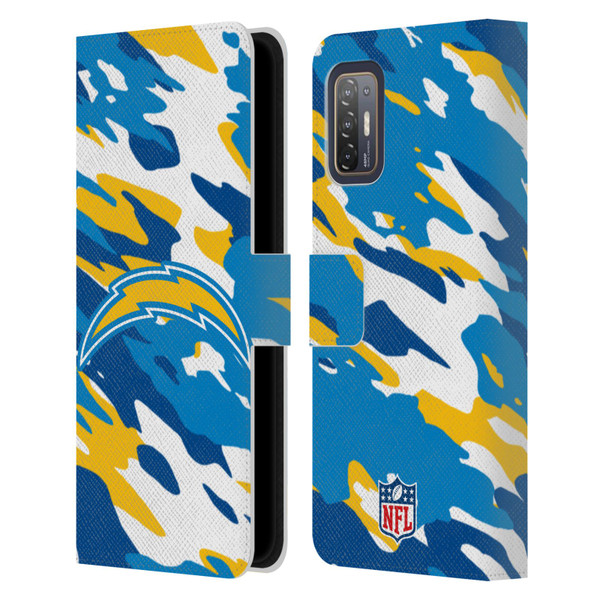 NFL Los Angeles Chargers Logo Camou Leather Book Wallet Case Cover For HTC Desire 21 Pro 5G