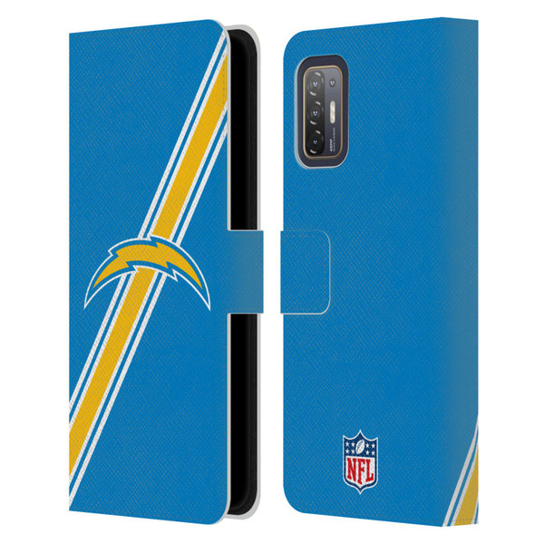 NFL Los Angeles Chargers Logo Plain Leather Book Wallet Case Cover For HTC Desire 21 Pro 5G