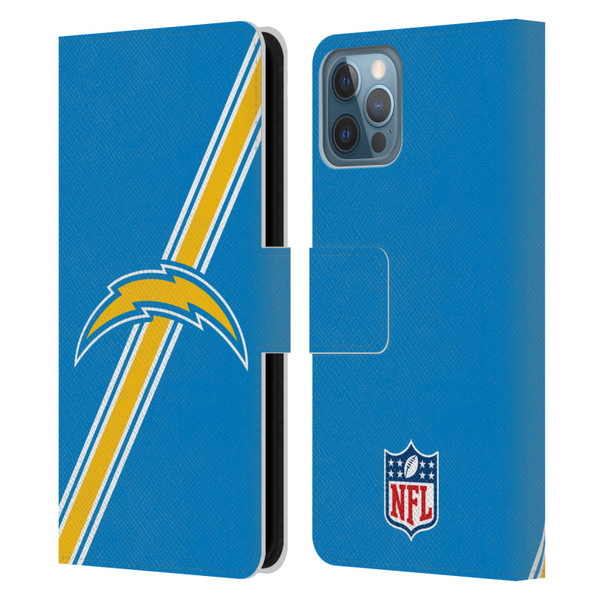 NFL Los Angeles Chargers Logo Stripes Leather Book Wallet Case Cover For Apple iPhone 12 / iPhone 12 Pro