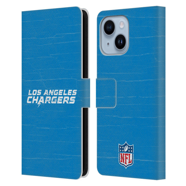 NFL Los Angeles Chargers Logo Distressed Look Leather Book Wallet Case Cover For Apple iPhone 14 Plus