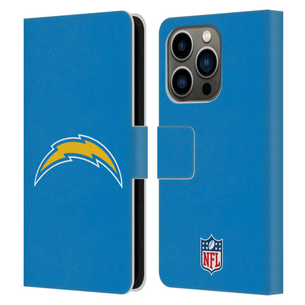 NFL Los Angeles Chargers Logo Plain Leather Book Wallet Case Cover For Apple iPhone 14 Pro