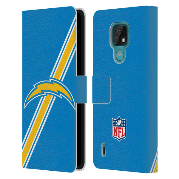 NFL Los Angeles Chargers Logo Stripes Leather Book Wallet Case Cover For Motorola Moto E7