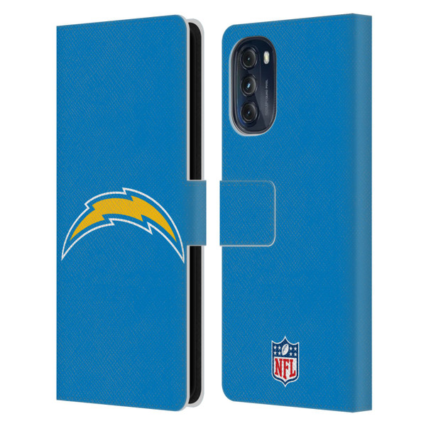 NFL Los Angeles Chargers Logo Plain Leather Book Wallet Case Cover For Motorola Moto G (2022)