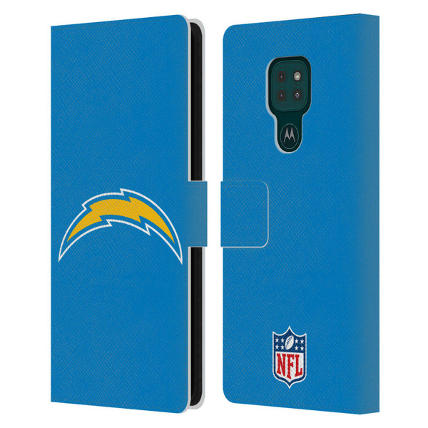 NFL Los Angeles Chargers Logo Plain Leather Book Wallet Case Cover For Motorola Moto G9 Play