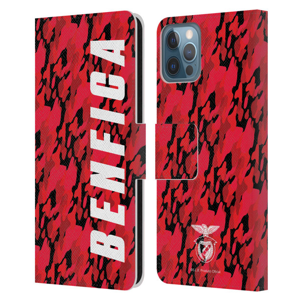 S.L. Benfica 2021/22 Crest Camouflage Leather Book Wallet Case Cover For Apple iPhone 12 / iPhone 12 Pro