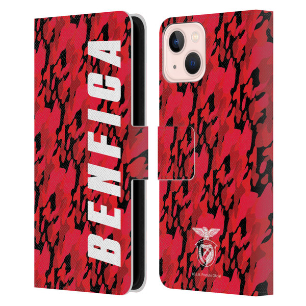 S.L. Benfica 2021/22 Crest Camouflage Leather Book Wallet Case Cover For Apple iPhone 13