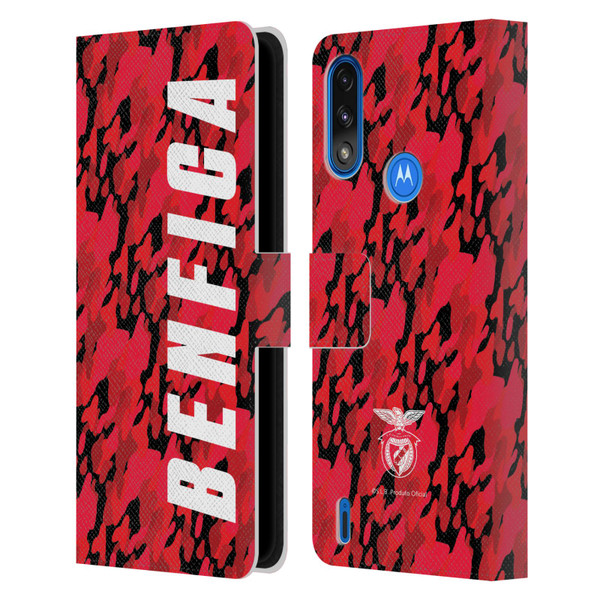 S.L. Benfica 2021/22 Crest Camouflage Leather Book Wallet Case Cover For Motorola Moto E7 Power / Moto E7i Power