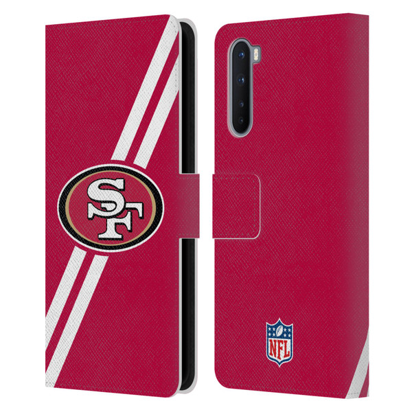 NFL San Francisco 49Ers Logo Stripes Leather Book Wallet Case Cover For OnePlus Nord 5G