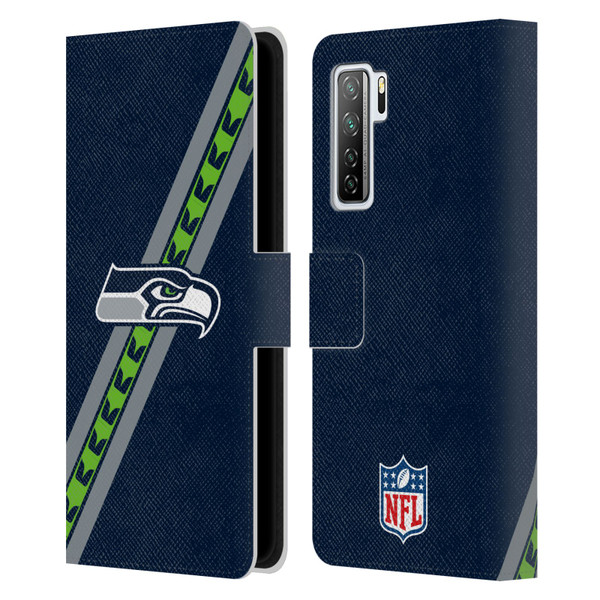 NFL Seattle Seahawks Logo Stripes Leather Book Wallet Case Cover For Huawei Nova 7 SE/P40 Lite 5G