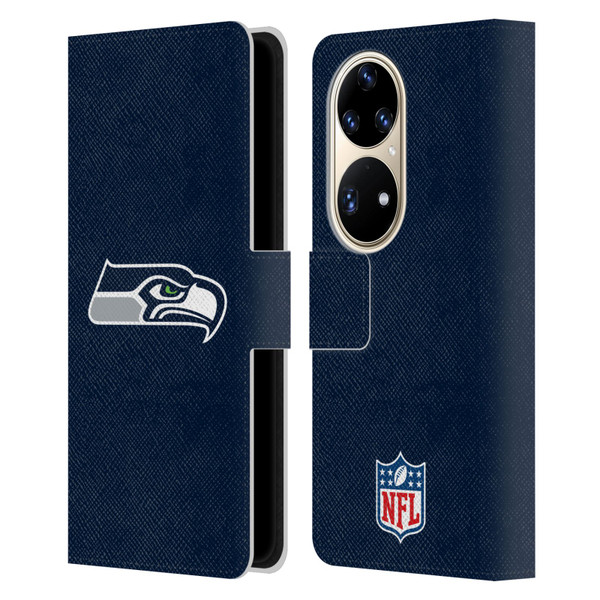 NFL Seattle Seahawks Logo Plain Leather Book Wallet Case Cover For Huawei P50 Pro