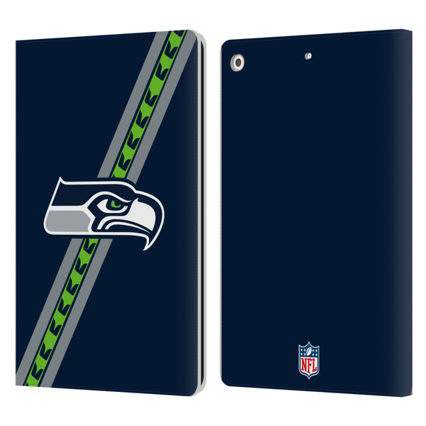 NFL Seattle Seahawks Logo Stripes Leather Book Wallet Case Cover For Apple iPad 10.2 2019/2020/2021