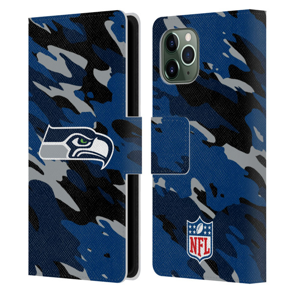 NFL Seattle Seahawks Logo Camou Leather Book Wallet Case Cover For Apple iPhone 11 Pro